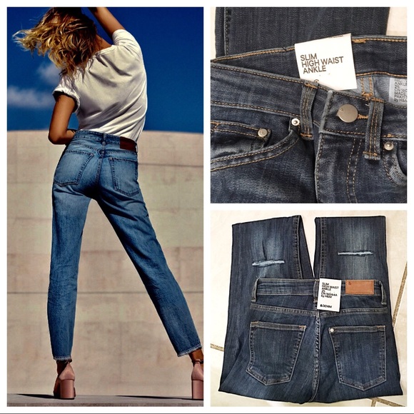 H&M Denim - HIGH WAIST SLIM STRETCH FREY HEM SLIGHT DISTRESS